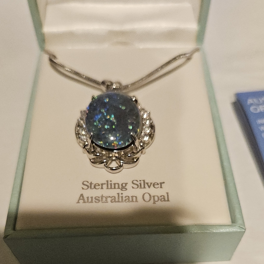 Sterling Silver Necklace with Blue Opal - Picture 5 of 5